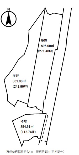 【売土地】笠岡市金浦字西ノ山｜20万円｜土地面積①354.61㎡②896.00㎡③803.00㎡図面